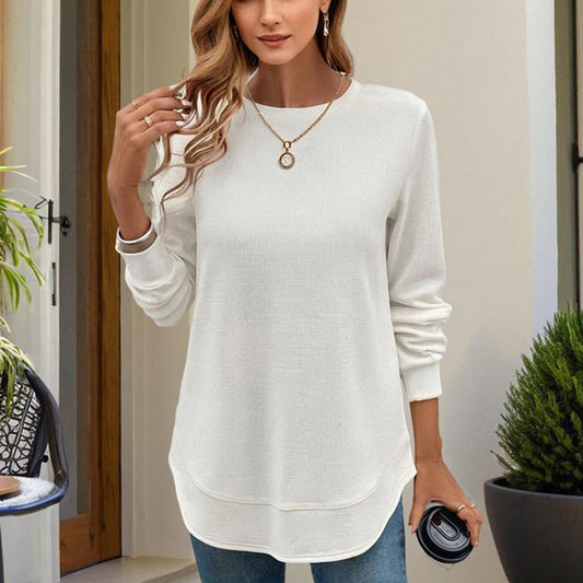 Women's Elegant Solid Color Crewneck Pullover Sweatshirt