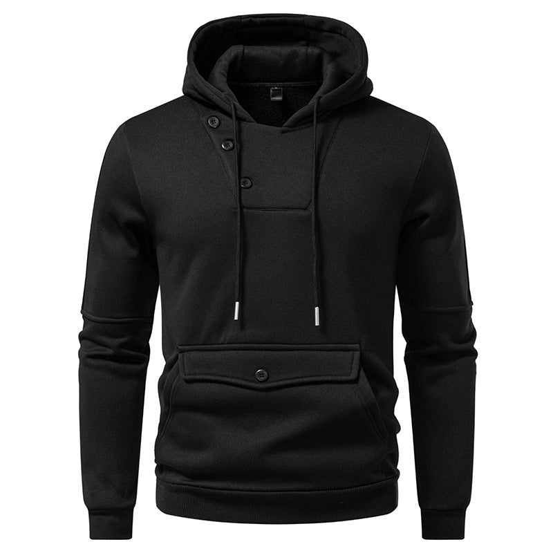 Casual Hooded Sweatshirt | Diagonal Buckle Placket Design with Large Pockets