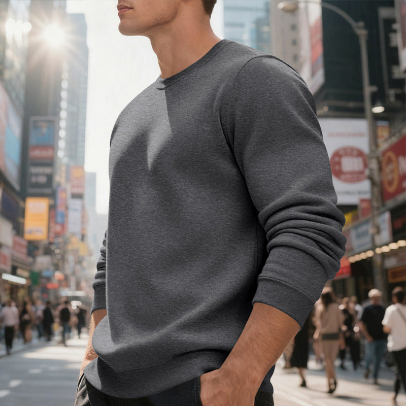 Men's Fleece-Lined Crew Neck Sweater | Loose Fit Casual Warm Top